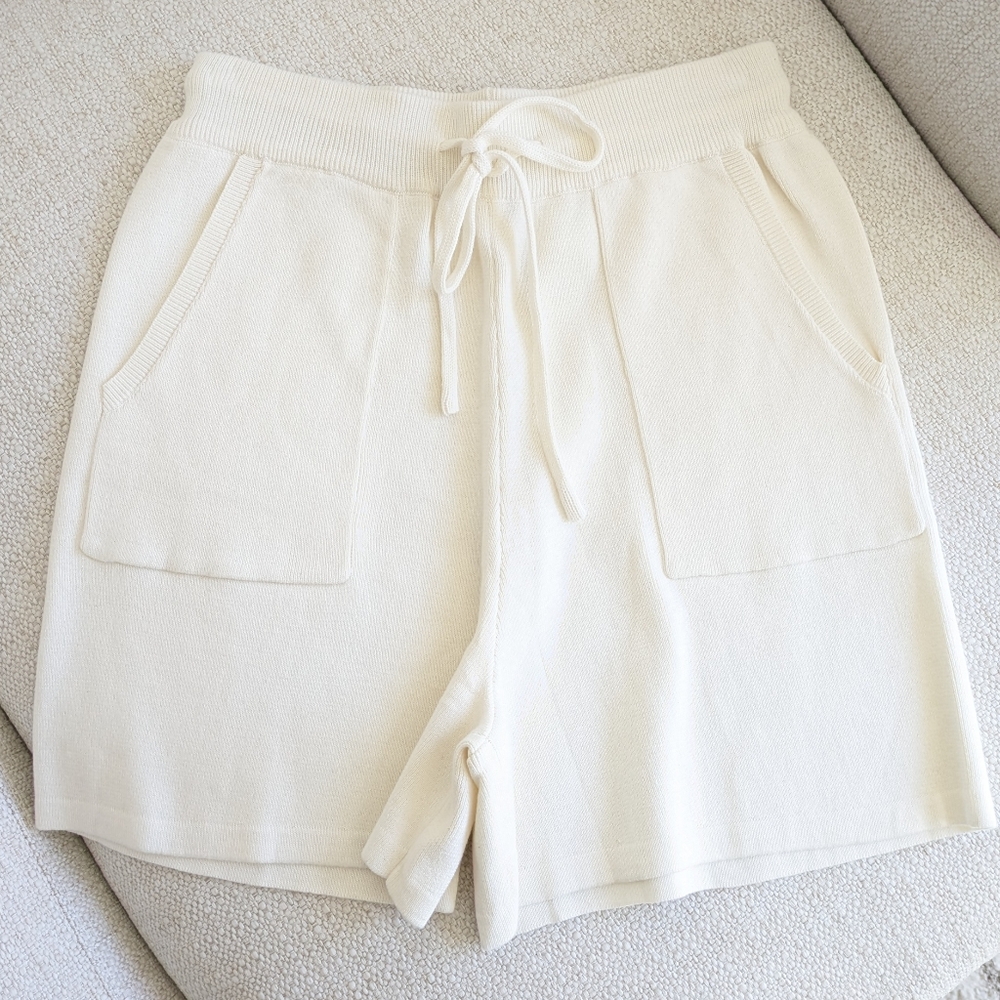 Knit High-Waist Pull-On Shorts Ivory